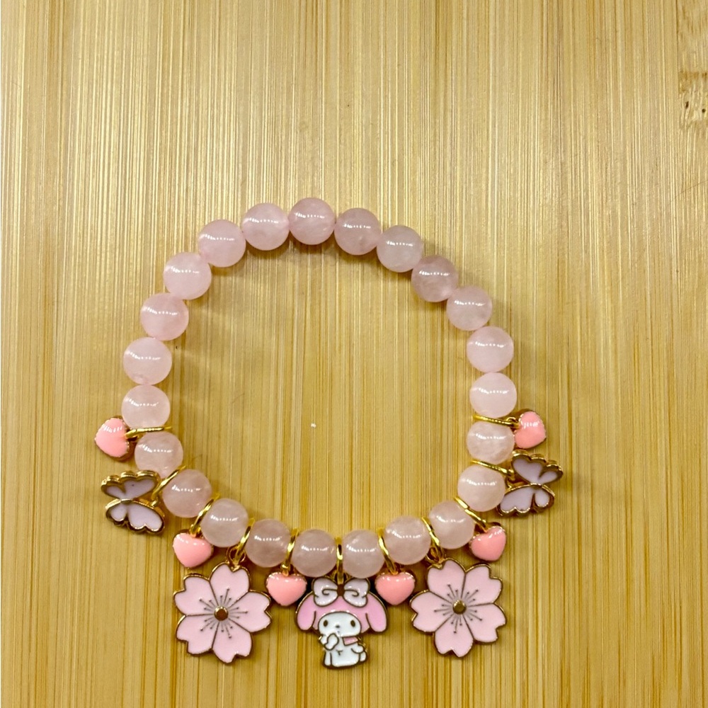 Rose Quartz My Melody Beaded Charm Bracelet